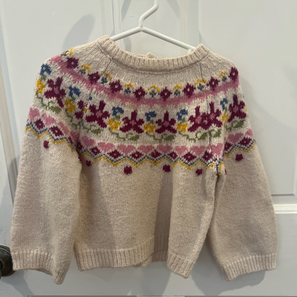Mayoral Cream and Pink Crew Neck Sweater with Decorative Yoke